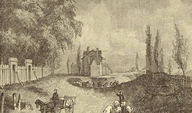 Las calles de Bowery y Broadway en 1831 (después convertido en Union Square).