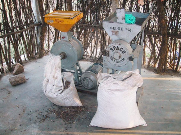 Maquina usada para moler la semilla del nim para uso en Punukula y su venta a otras aldeas.